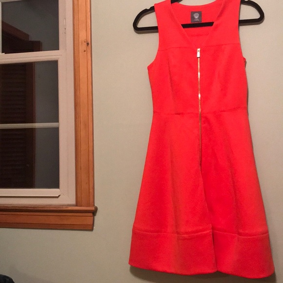 Red A-Line dress w/ gold zipper front - Picture 1 of 3